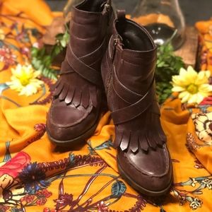 Distressed Brown Leather Stiletto Boots